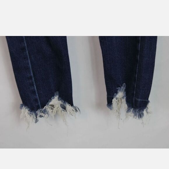 Kancan Estilo Skinny Distressed Dark Wash Denim Blue Jeans Size 26 DESTROYED HEM - Picture 5 of 7